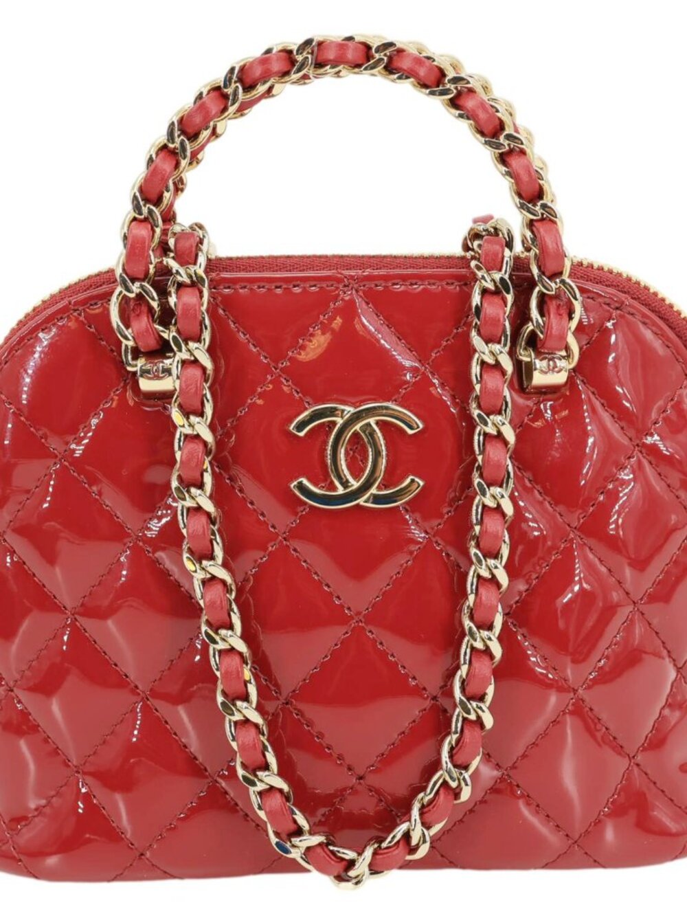 Chanel  Coco Quilted Calfskin Patent Leather Clutch With Chain Red